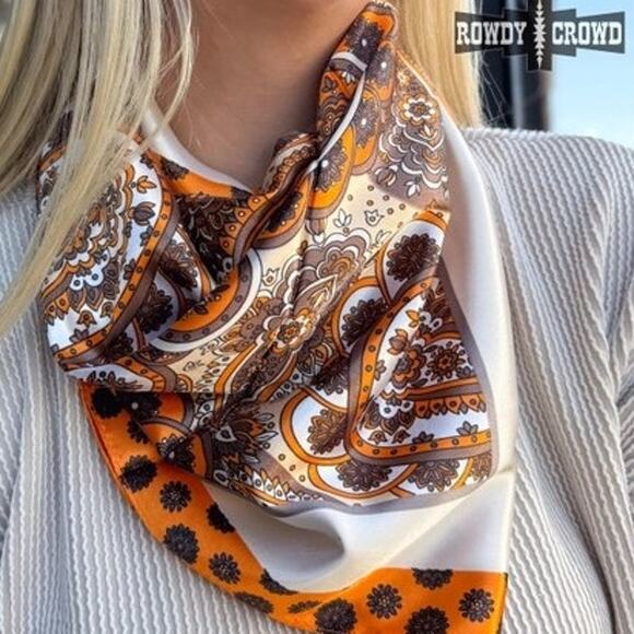 Rowdy Crowd Clothing Accessories - Something in the Orange Paisley Bandana Western Southwestern Wild Rag Scarf